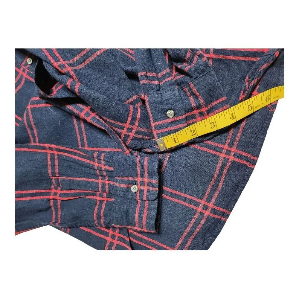 NWT Gap Women's Boyfriend Fit 100% Cotton Medium Button-Up Red Blue Plaid Top‎ - Picture 7 of 10